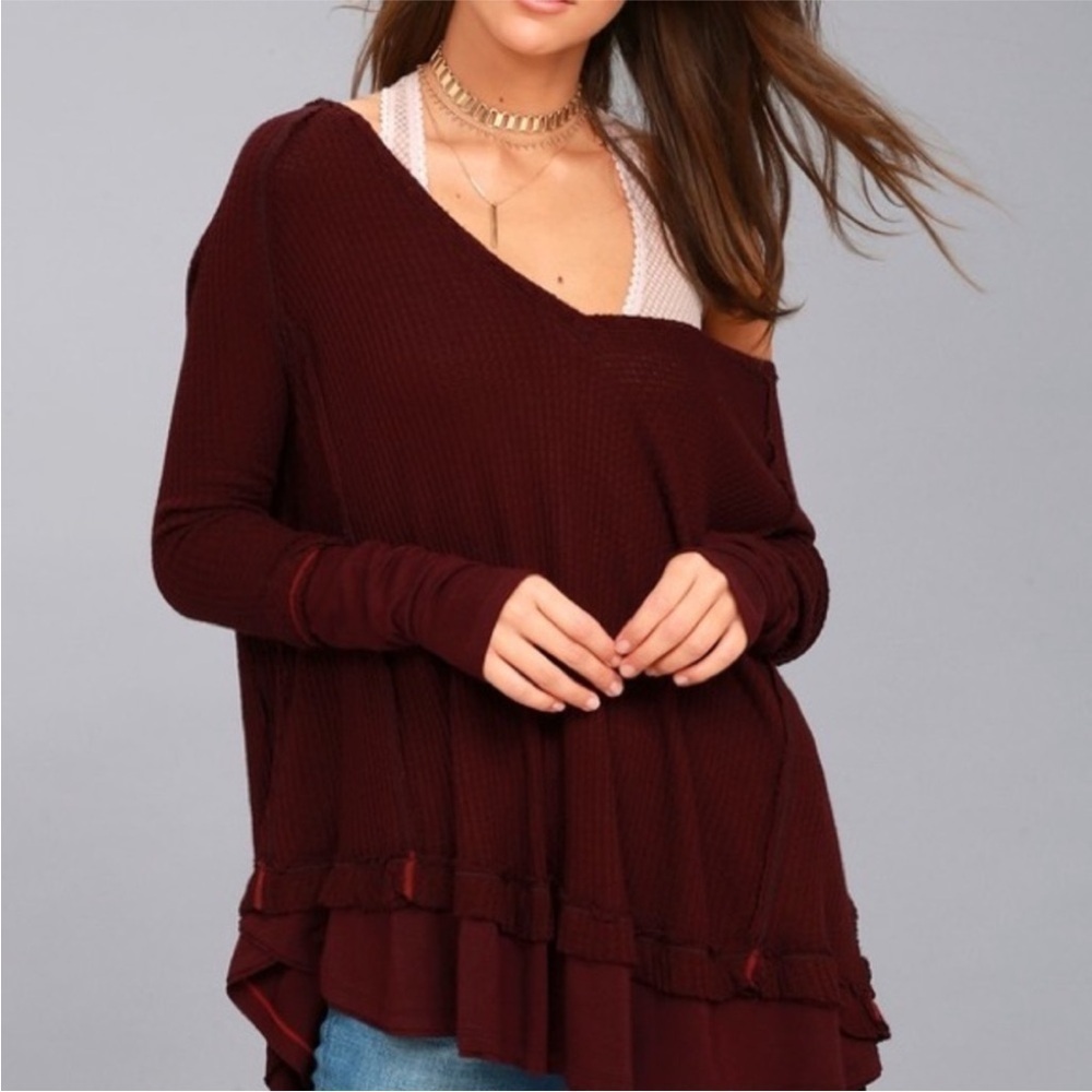Free People Laguna Thermal Top color wine /  burgundy Small B7